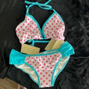 Unico Swimwear Bikini White/Pink Polka Dots with Blue Size XL